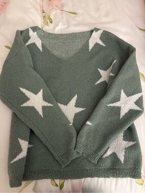 Women's Green Star V-Neck Sweater